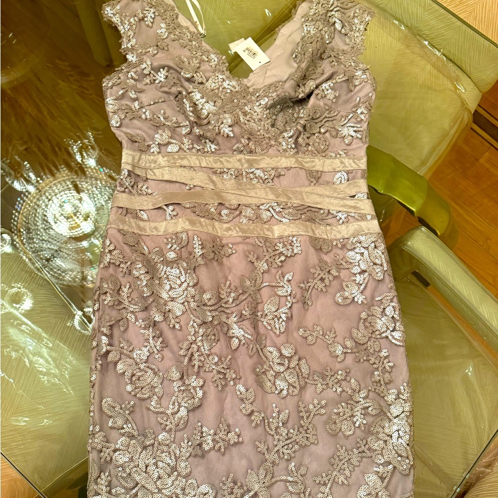Tadashi Shoji pewter/silver sequin dress